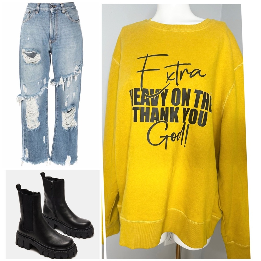 Yellow Graphic Sweatshirt - PRELOVED-2X